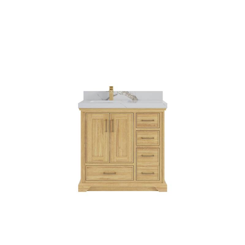 Willow Collections 36 in. W x 22 in. D Charlotte Teak Left Offset Sink Bathroom Solid Teak Vanity with Countertop