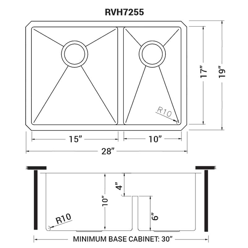 Ruvati 28-inch Low-Divide Undermount Tight Radius 60/40 Double Bowl 16 Gauge Stainless Steel Kitchen Sink - RVH7255