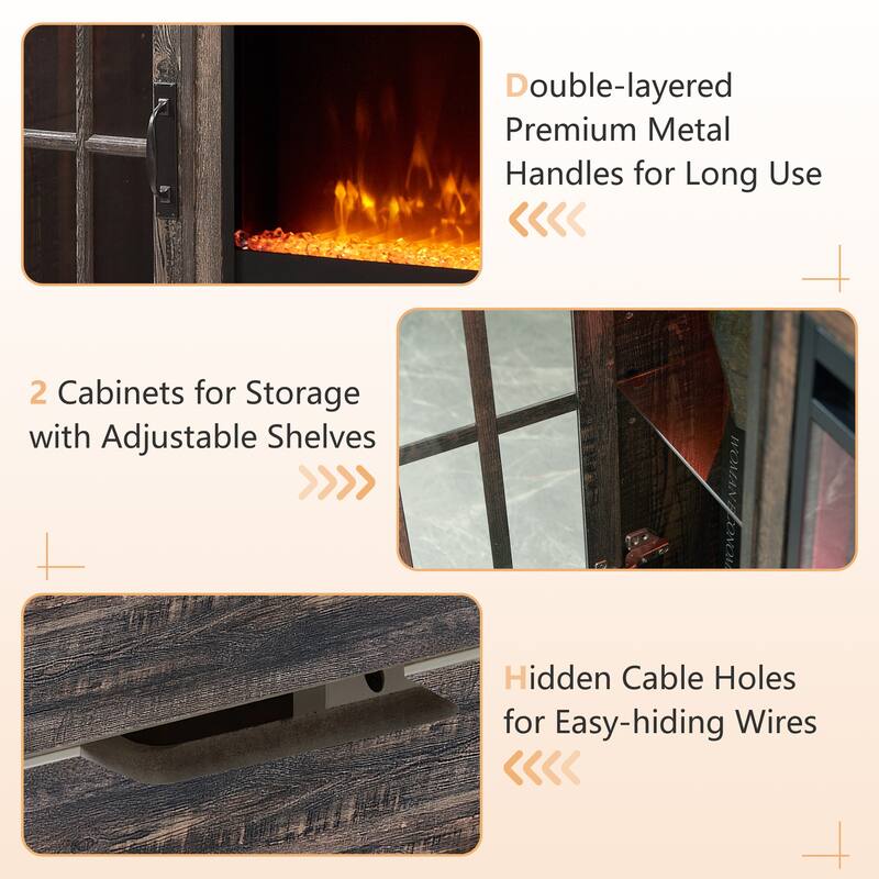 Fireplace TV Stand for 80" TV, Farmhouse Entertainment Center with LED