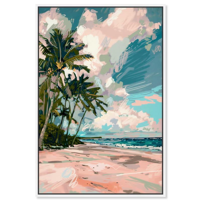 Art Remedy Palms Under The Sun Framed Colorful Coastal 1 Piece Canvas Wall Art - 31 x 46 - White