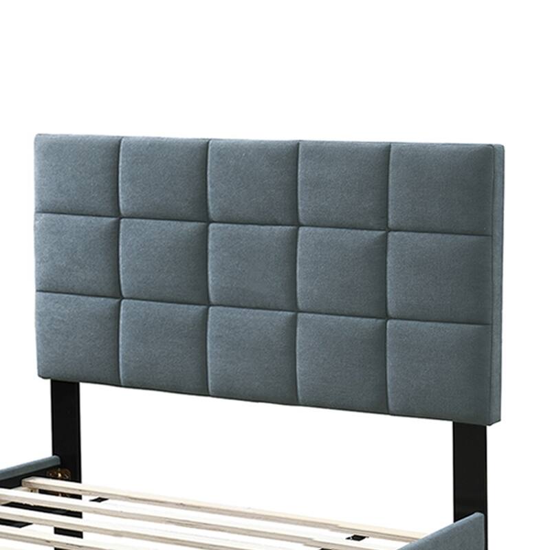 Brushed Linen Fabric Adjustable Headboard Full Bed with Biscuit Tufting Design