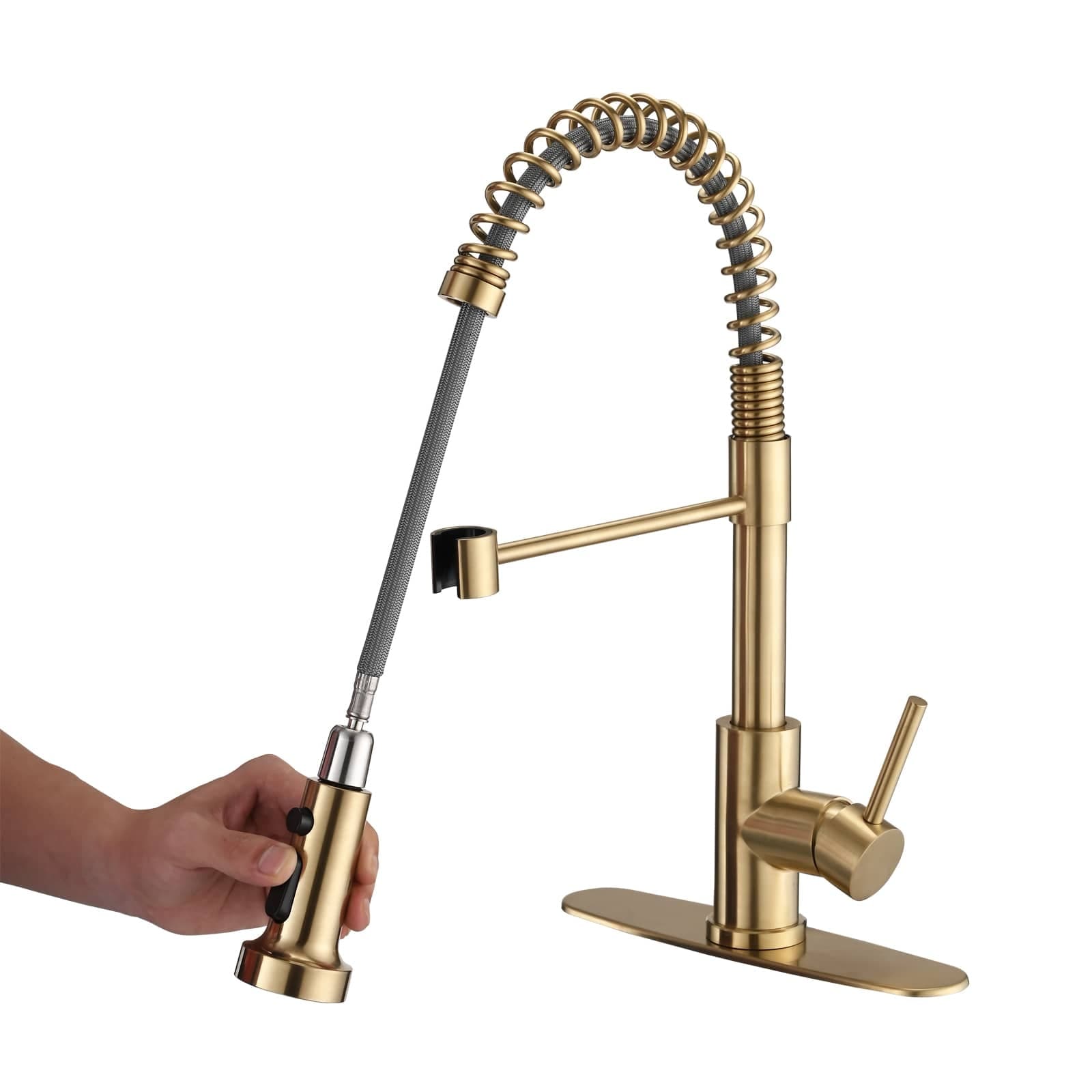 Commercial Kitchen Sink Faucet Brushed Gold Single Hole Kitchen Faucets  With Pull Down Sprayer Stainless Steel Basin Laundry Tap - On Sale - Bed  Bath & Beyond - 36152173