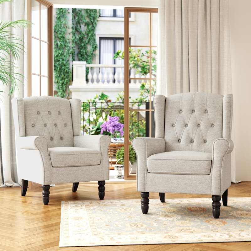 Button Tufted Wingback Upholstered Accent Chairs Set of 2
