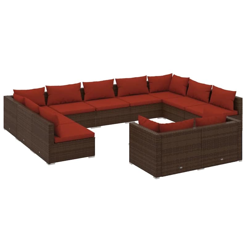 vidaXL Patio Lounge Set Outdoor Sectional Sofa Set Table Garden Poly Rattan - 27.6" x 27.6" x 23.8"