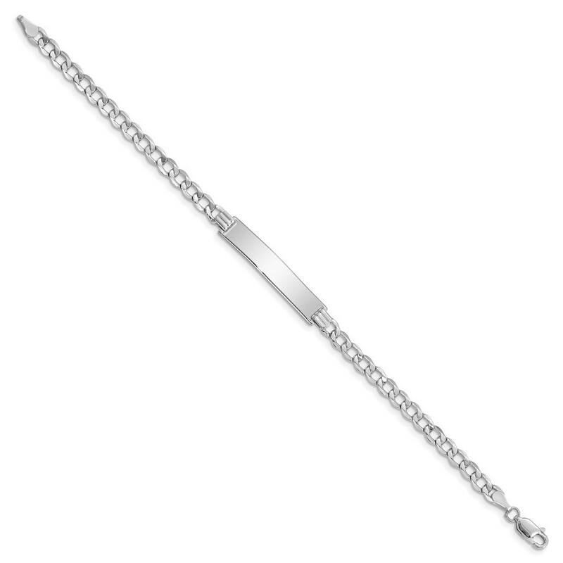 Curata 5.2mm 14k White Gold Engravable Polished ID With Semi solid Miami Curb Bracelet