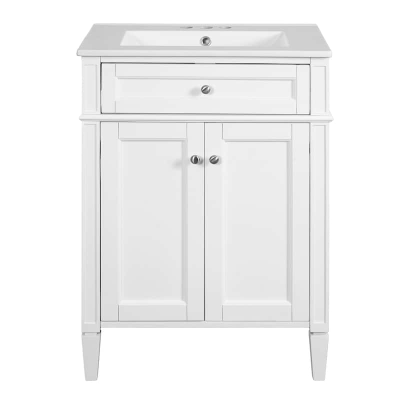 24" Bathroom Vanity With 2 Doors And Tip-Out Drawer, Bathroom Storage Cabinet With Sink, Soft-Closing Doors With Organizers
