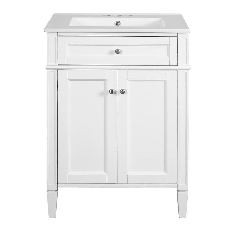24-Inch Bathroom Vanity Set with Sink – Features 2 Soft-Closing Doors, Tip-Out Drawer & Built-In Organizers for Stylish Storage