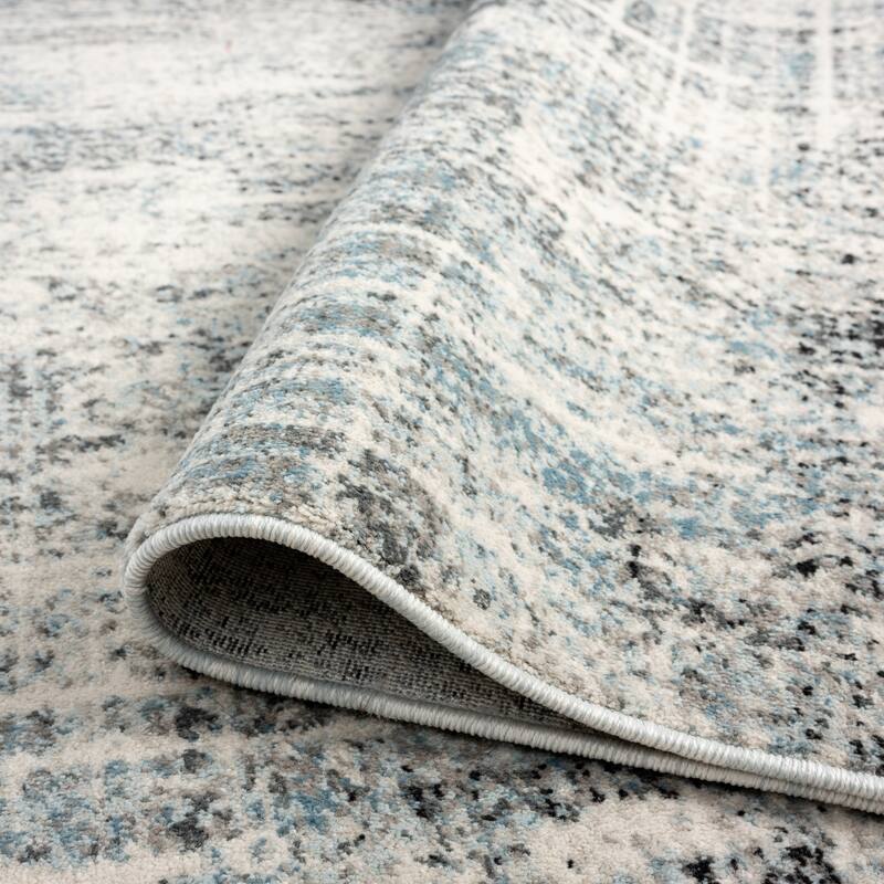 Theory Distressed Dusty Blues / Greys Abstract Area Rug