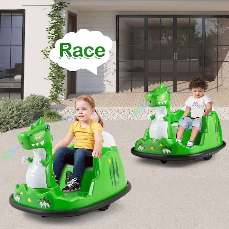 Green 12V Electric Ride-On Bumper Car for Kids 2-5 with Spray Lights Music and Remote Control - 31" × 23" × 22" (L × W × H)