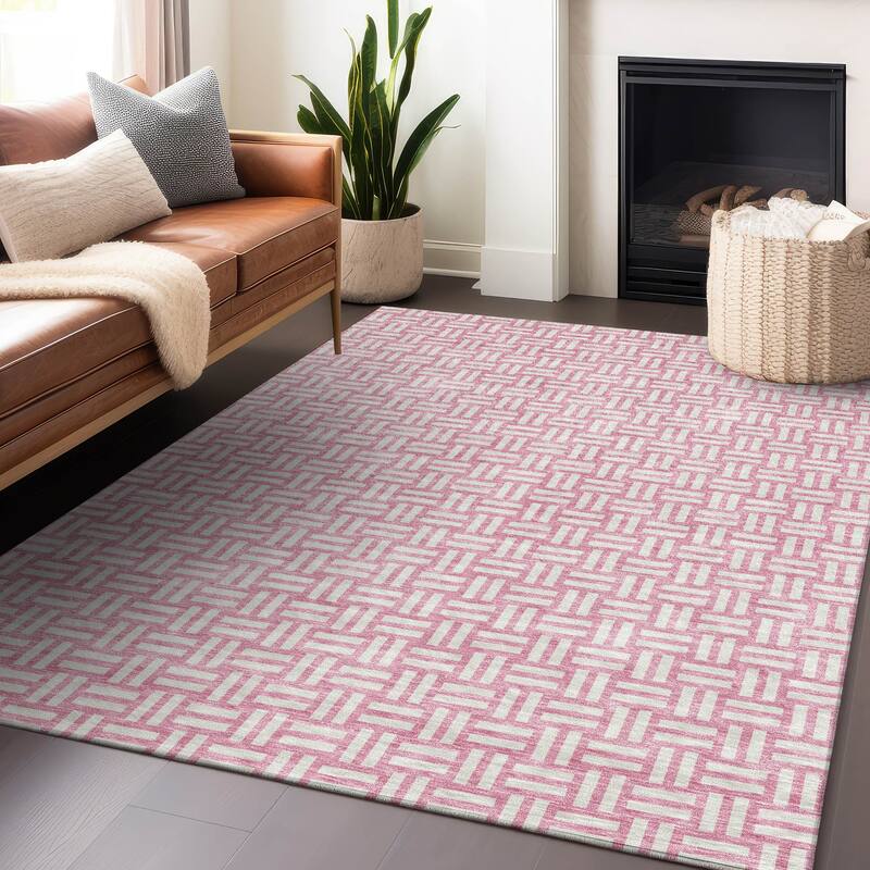 Machine Washable Indoor/ Outdoor Chantille Contempory Crosshatch Rug