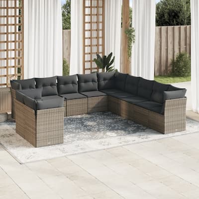 vidaXL Garden Sofa Set Grey PE rattan, powder-coated steel, polyester - 24.4 x 24.4 x 27.2
