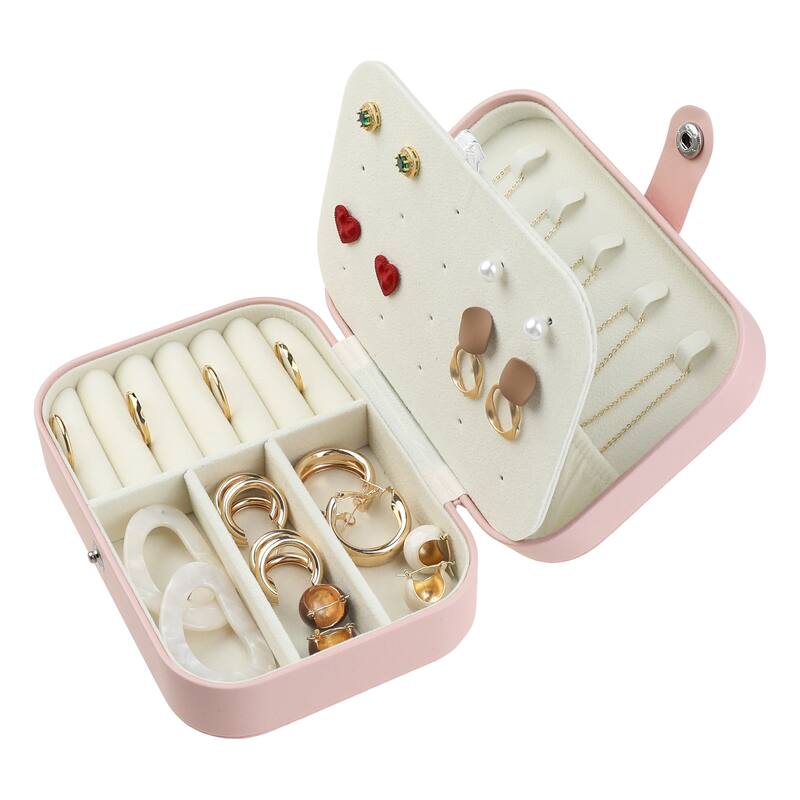 Travel Jewelry Box for Women, Portable PU Leather Jewelry Organizer Case Storage Display Holder for Earring Necklace Ring