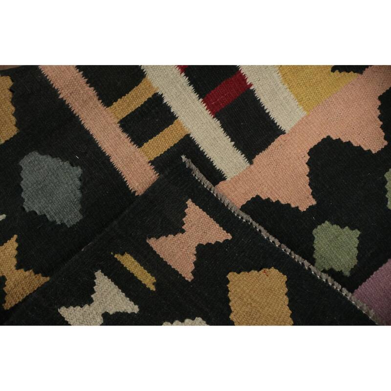 Hand Woven Oriental 100% Wool Carpet Southwestern Tribal Multi-Colored Kilim Runner Rug - 12' 1'' X 4' 3''