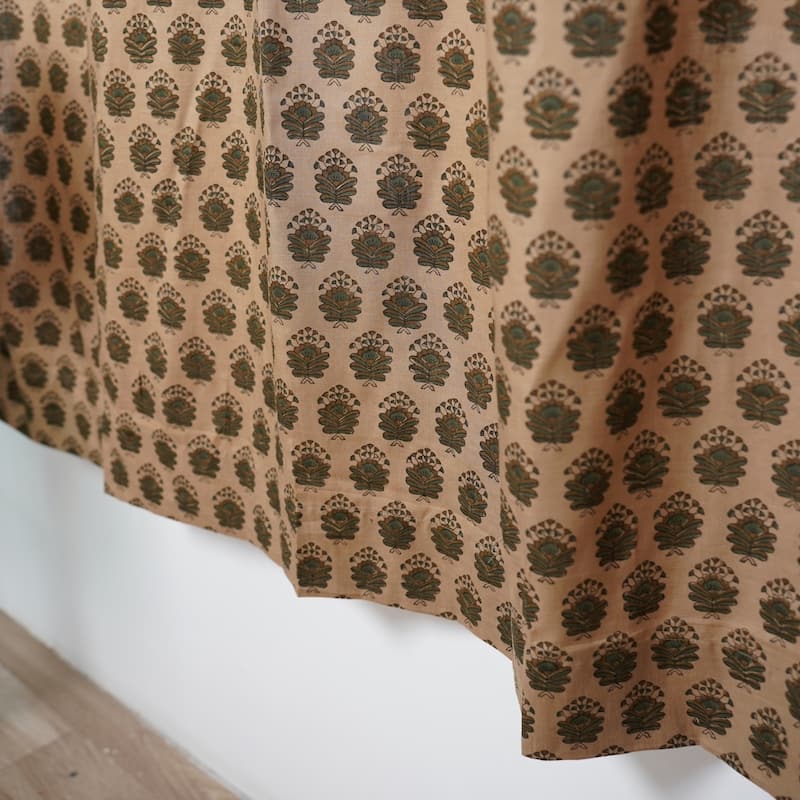 Fabdivine Handmade Block Print Floral Curtain Perfect for Room or Window Décor - 54" X 89" - Bheeshma- Dark Brown, Grey