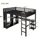 preview thumbnail 3 of 8, Loft Bed Frame with Built-in Wardrobe, Metal Loft Bed with Desk and Storage Shelves, Black
