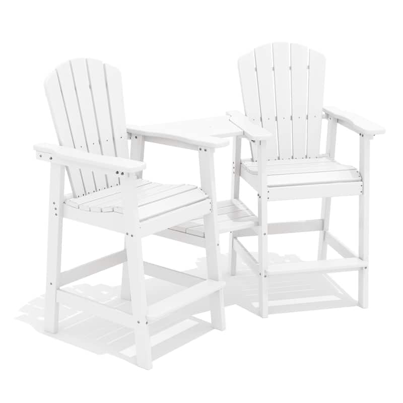 Outdoor Tall Adirondack Chair Set of 2 with Connecting Tray - White
