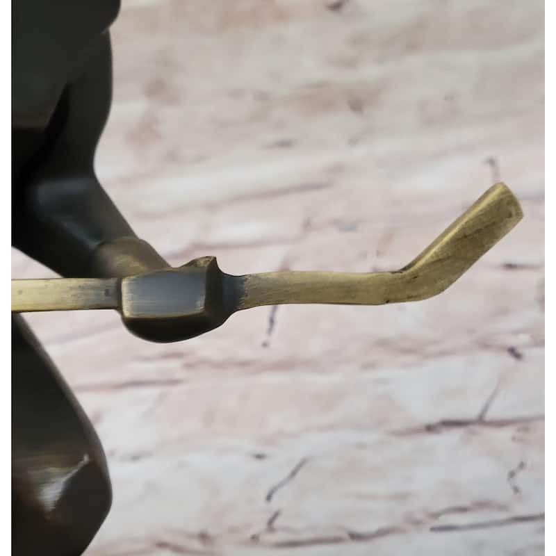 Bronze Metal Hockey Player Trophy Sculpture Statue Figurine On Marble Base
