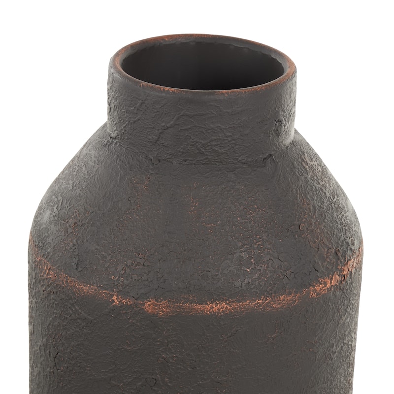 Metal Floor Decorative Vase with Copper Accents - Set of 3 Dark Brown - Roche River Decor - 8"W x 8"L x 29"H