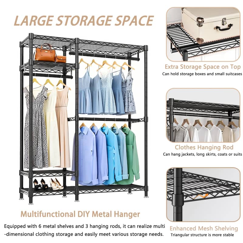 Heavy-Duty Garment Rack with 6 Adjustable Shelves Extra Large Capacity