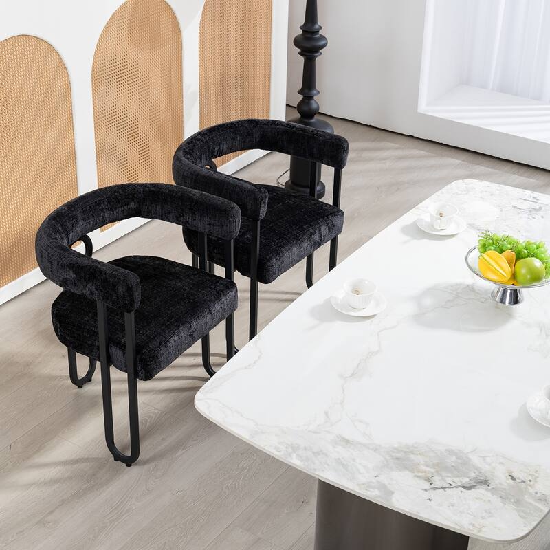 Mid-Century 2-Piece Barrel Side Chairs Dining Chair Armchair with Curved Backrest,Black - Black