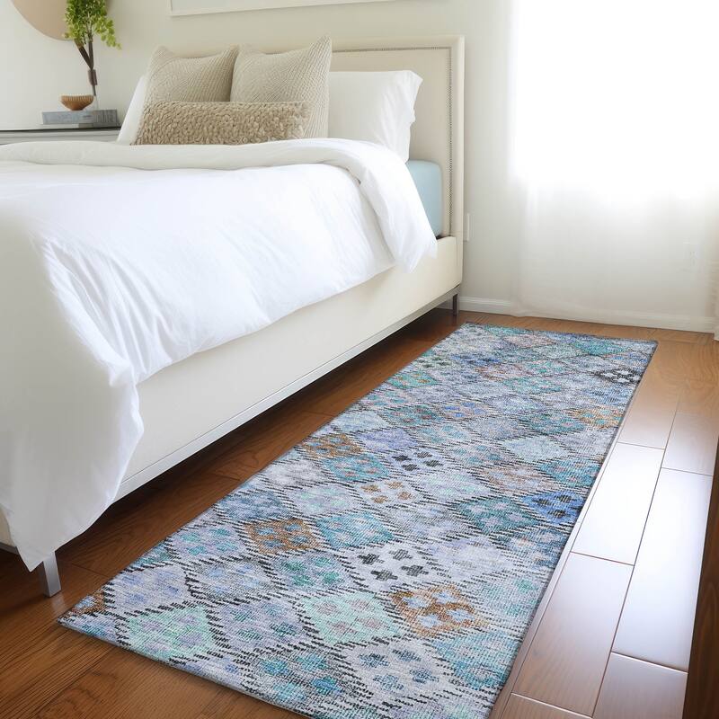 Machine Washable Indoor/ Outdoor Boho Modern Chantille Rug - Blue - 2'3" x 7'6"