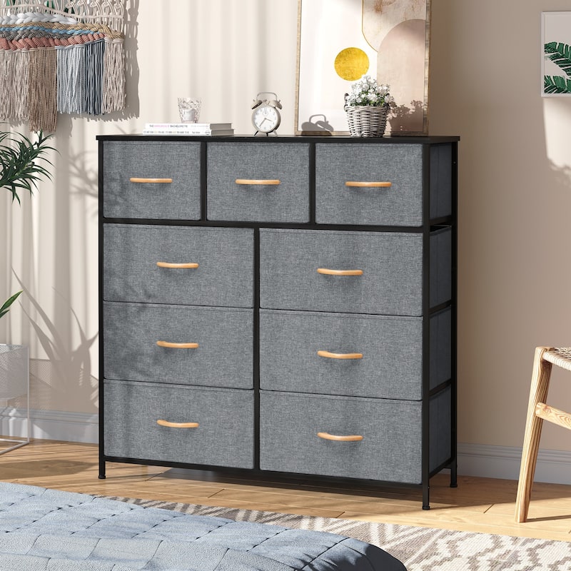 Home Extra Wide Closet Dresser Storage Tower Organizer Unit 9 Drawers - Grey - 9-drawer
