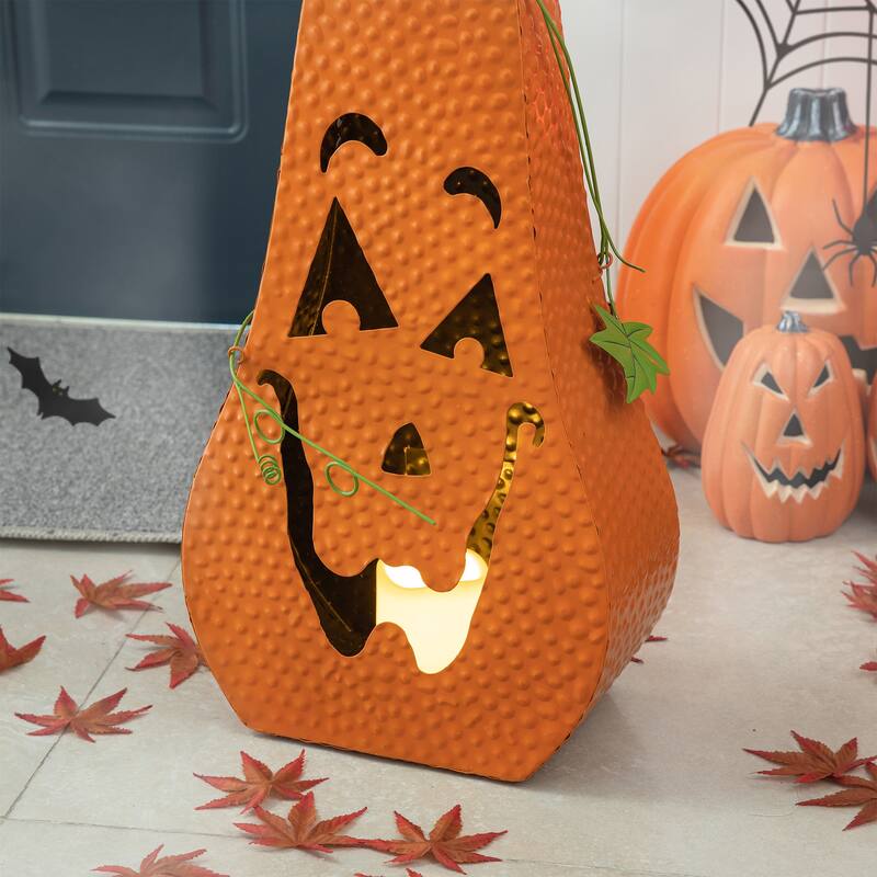 Glitzhome Halloween Metal Lighted Jack-O-Lantern Porch Decor