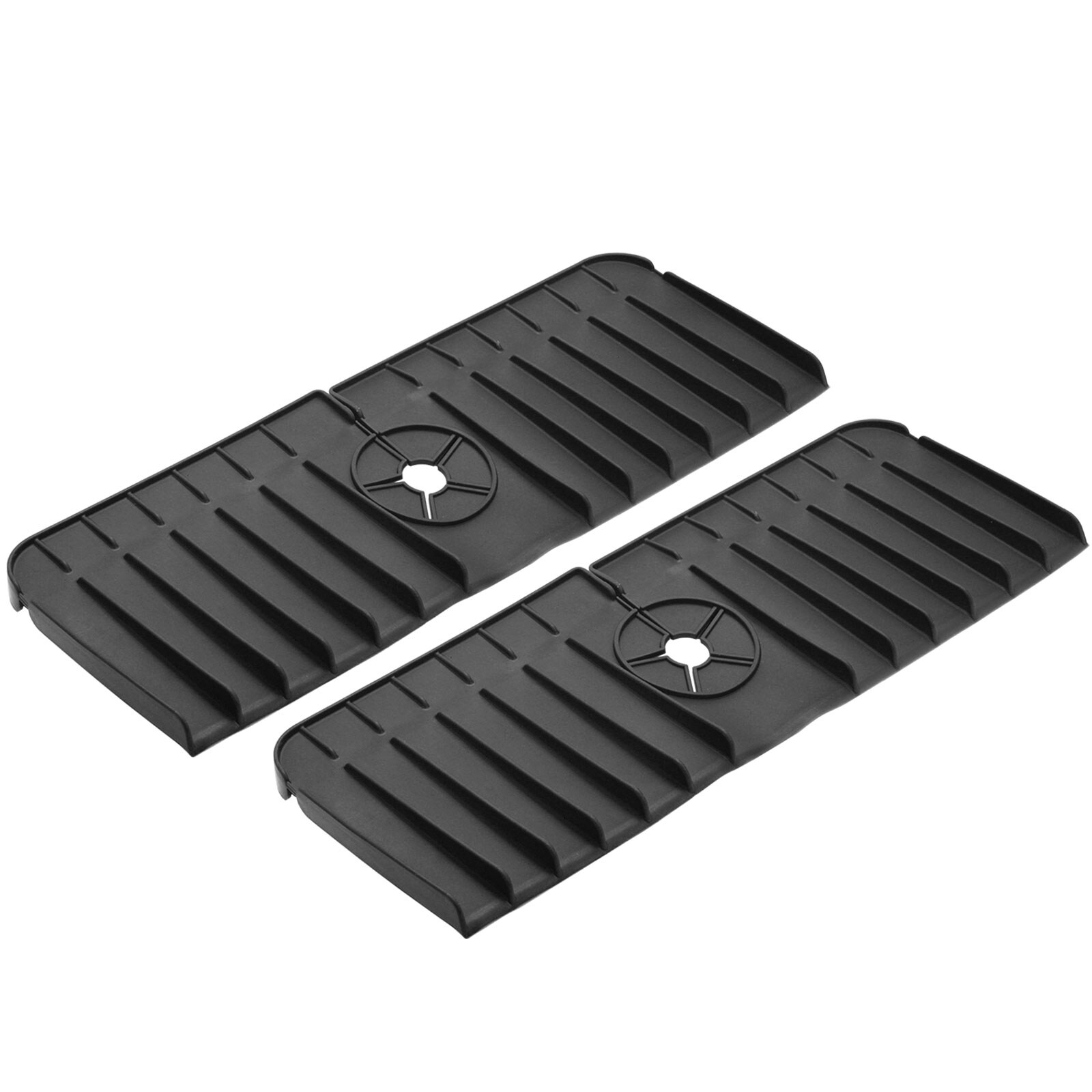 Kitchen Sink Splash Guard Set (2 Pcs) - Silicone Faucet Drip Catcher & Absorbent Mat, Self-Draining, Black - View #3