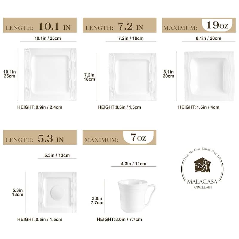 MALACASA Mario Porcelain Dinnerware Set (Service for 12)