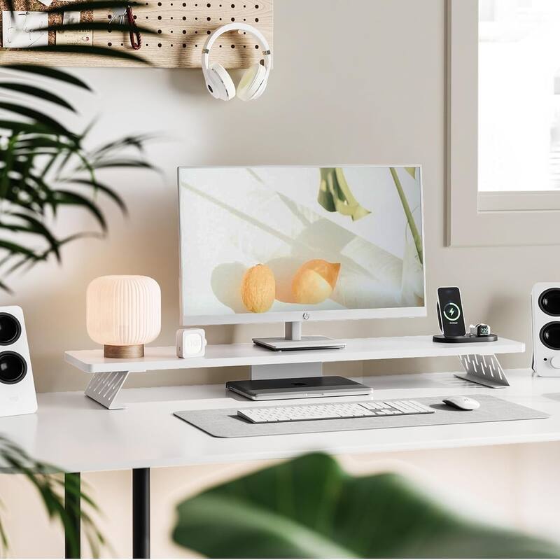 Fenge Dual Monitor Stand Riser, 31.5 inch Long Monitor Stand for Desk - 31.5 x 9.2 x 3.9 inches - White-42.5Inch