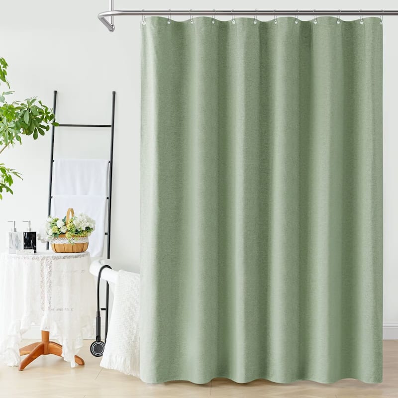 Linen Texture Shower Curtain with 12 Plastic Hooks Included - 72"W x72"L - Sage