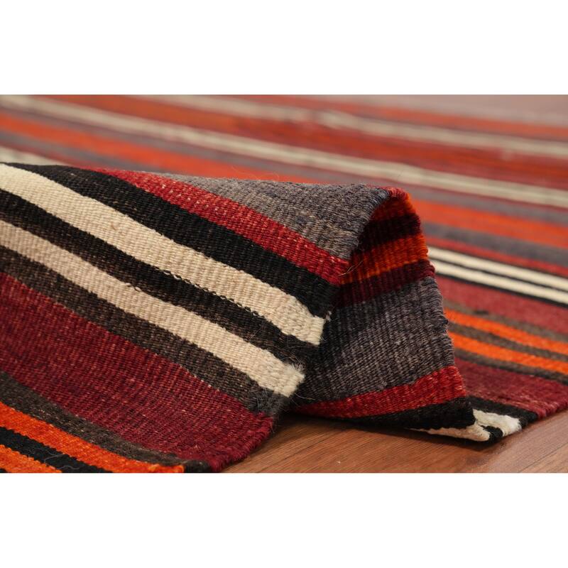 Hand Woven Oriental 100% Wool Carpet Southwestern Geometric Multi-Colored Kilim Area Rug - 10' 2'' X 5' 2''