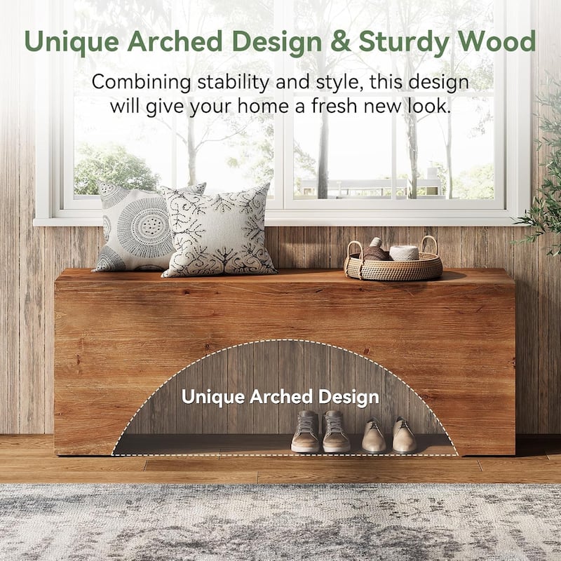47" Solid Wood Bench, Arch Entryway/End of Bed Bench for Bedroom, Indoor Dining Bench - 47.24" W x 11.81" D x 17.72" H