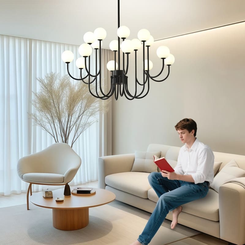 Modern Globe Chandelier 16 Light Black Farmhouse Sputnik Chandeliers - 36.61in