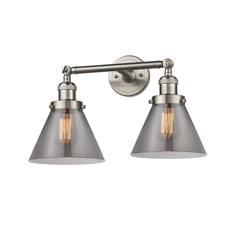 Innovations Lighting Large Cone 2 Light 18" Wide Bathroom Vanity Light - Satin Brushed Nickel / Smoked