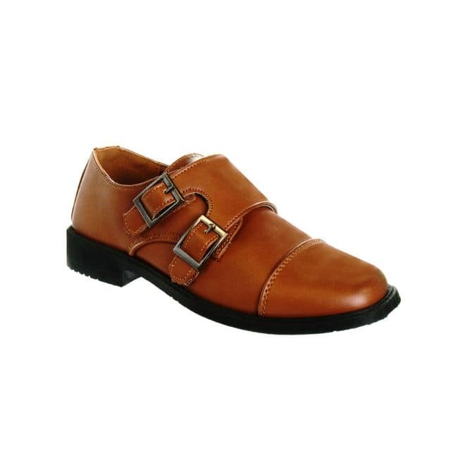 Josmo Boys Dress Shoes - Double Monk Strap Oxford Loafers with Hook & Loop (Toddler/Little Kid Sizes) - Tan - 12