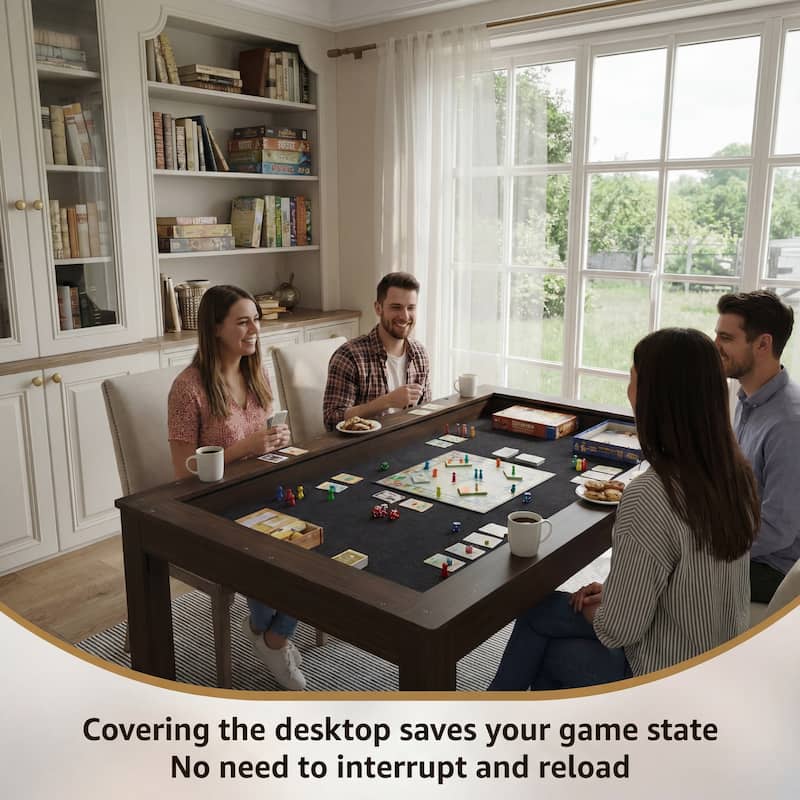 63" Convertible Board Game Table Multi-Purpose Dining & Work Table with Hidden Gaming Surface, Removable Top Panels