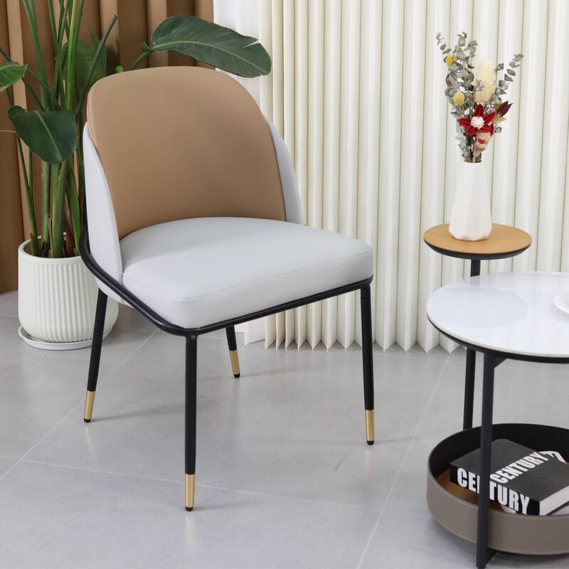 Set of 2 Kitchen Leather Two Toned Leisure Upholstered Seat Dining Room Chairs with Metal Legs