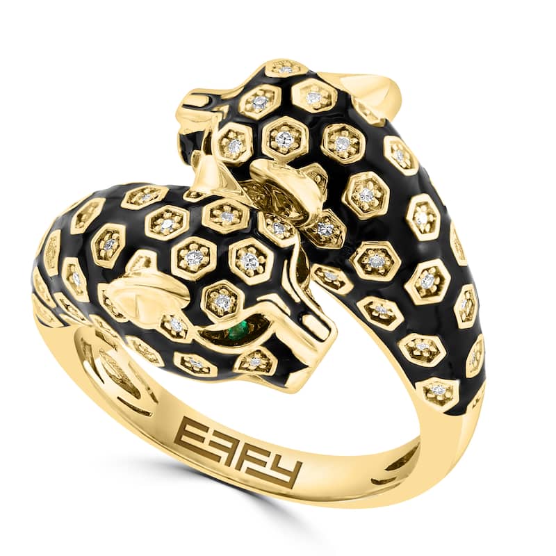 Effy Women's 14K Yellow Gold Diamond,Natural Emerald Panther Ring