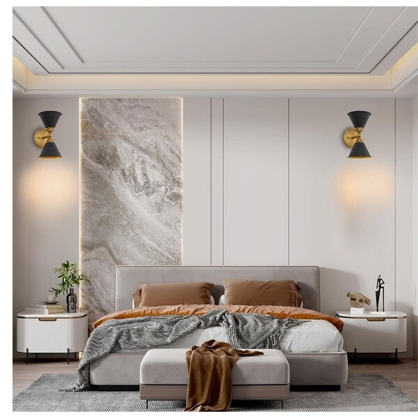 Set of 2 Sconce Lights Black Wall Lights Metal Indoor Lights Black