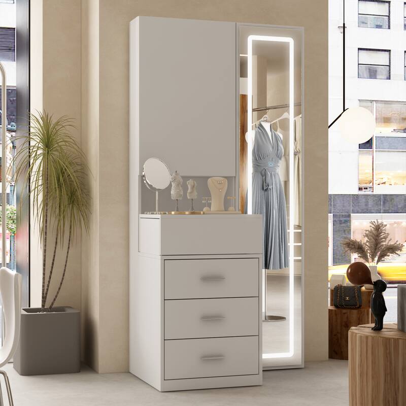 Sleek Storage Dresser with Ambient Mirror Lighting Makup Vanity Table
