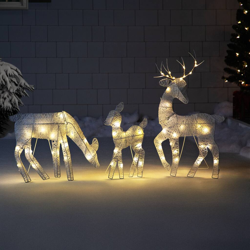 3 LED Lighted White Reindeer Family Outdoor Christmas Decorations 29"