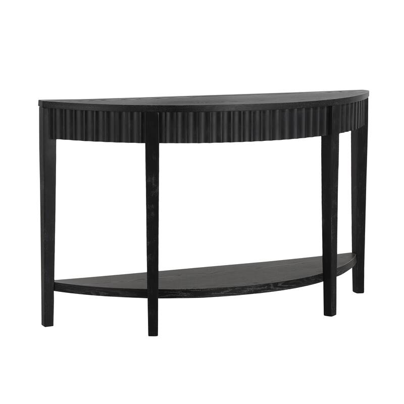 Elegant Half-Moon Entryway Table with Wood Veneer and Open Shelf - A Refined Accent Piece for Hallways or Foyers