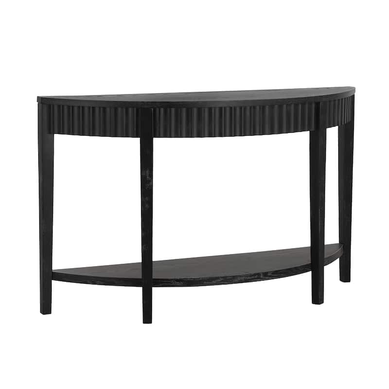 Roomfitters 55'' Elegant Half-Moon Entryway Table with Wood Veneer and Open Shelf, Stylish Console for Hallway or Foyer, Black