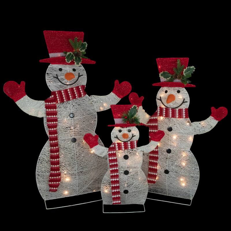 Set of 3 LED Lighted Family of Snowmen Outdoor Christmas Decoration - 33.75