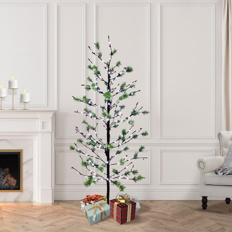 Puleo International 5 ft. Pre-Lit Artificial Christmas Twig Tree - 5 Foot - Green