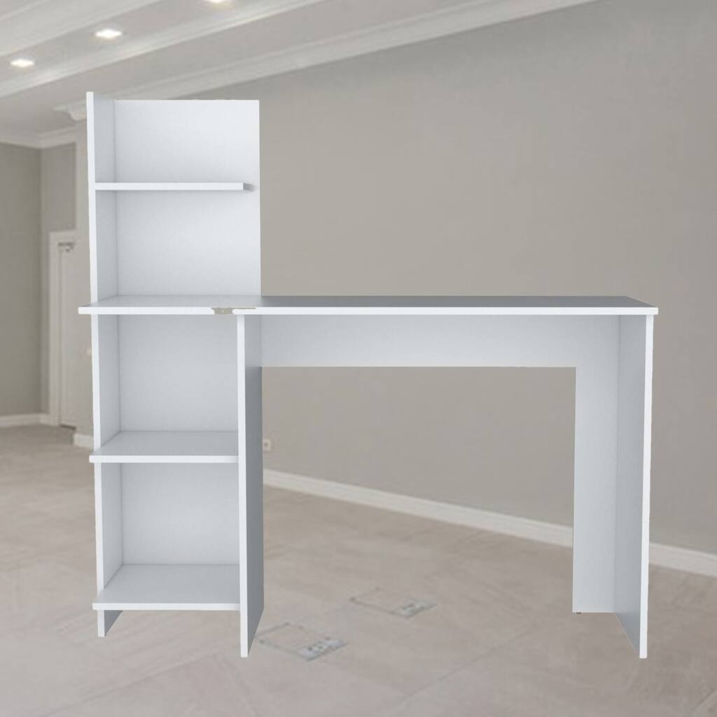 Modern Writing Desk with Four Shelves, Engineered Wood Construction, and Sleek Design for Office or Study Space