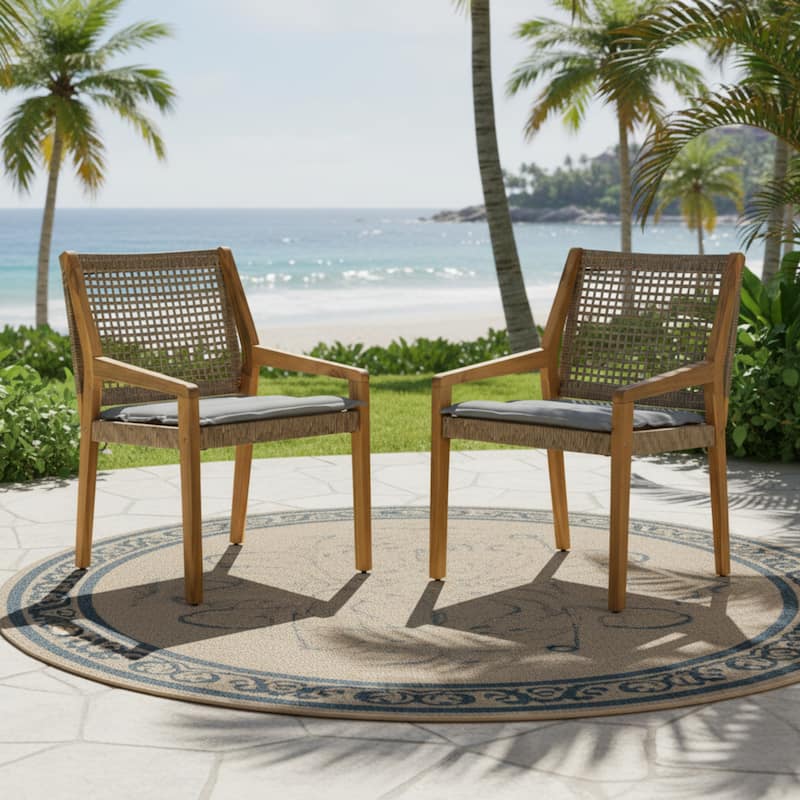 Christopher Knight Home- Elowen Acacia Wood Outdoor Dining Chair - 2 Piece+Teak+Brown+Gray
