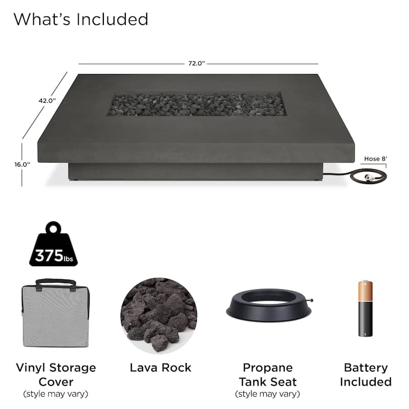 Lindon 72" Rectangle Propane Fire Table in Carbon - 72"L x 42W x 14H