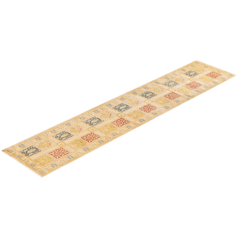 Overton Hand Knotted Wool Vintage Inspired Traditional Mogul Ivory Runner Rug - 2' 8" x 13' 1"